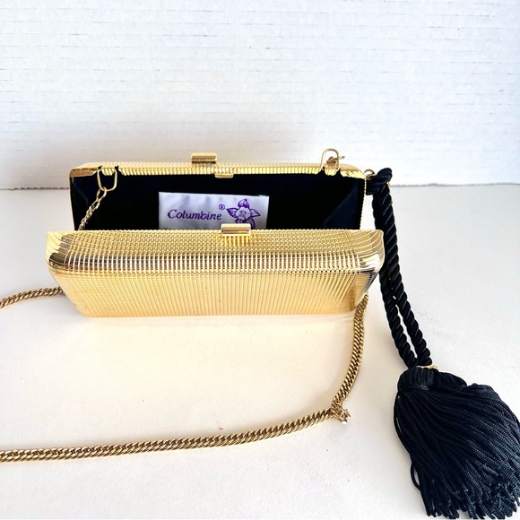 Vintage Columbine Evening Bag | Shiney Gold Metal with Tassle Size: Os - Picture 2 of 11